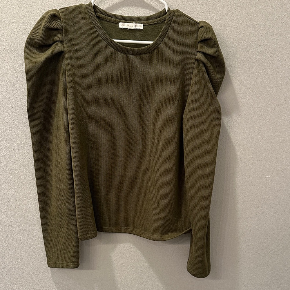 Chelsea & Violet Olive Green Crew Neck Sweater